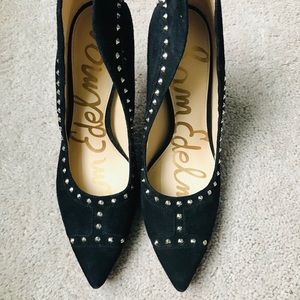 Sam Edelman black suede gold studded pumps